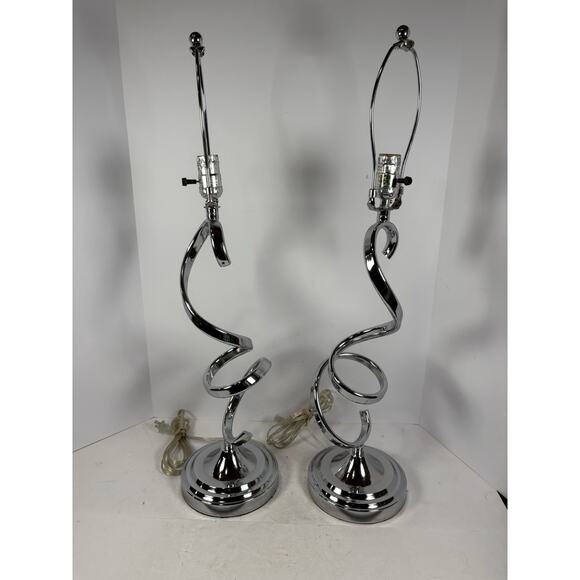 ORE International Industrial Table Lamp Brushed Silver Coiled Set Of 2